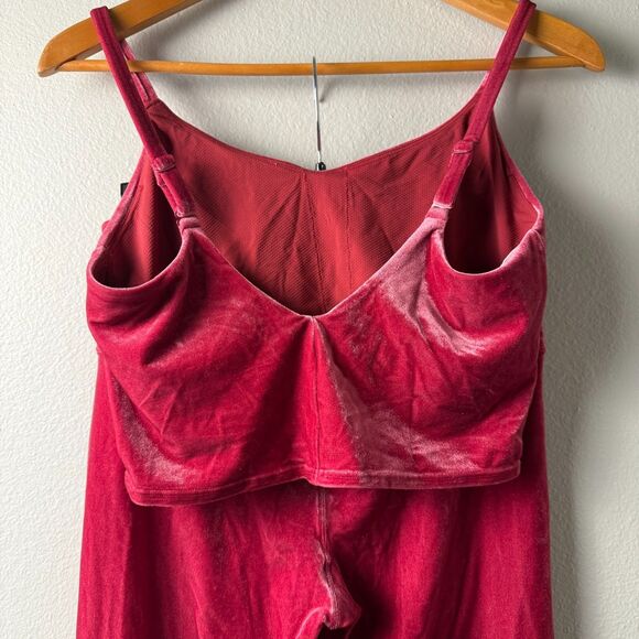 Athleta Elation Velvet Set M Red Velour Y2K Leggings V-Neck Crop Top - Picture 9 of 16